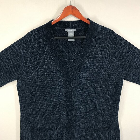 Matty M Sweater Women's XL Blue Open Front Cardigan Chenille Ribbed Pockets Cozy - Picture 9 of 13